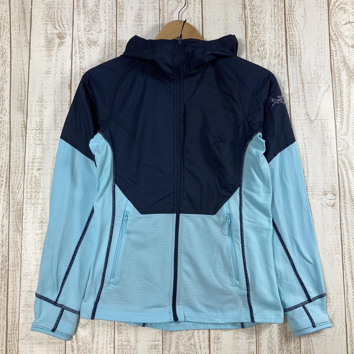 [女式 XS 蓝色]Arcteryx Delta Hybrid 连帽衫 Polartec Power Dry Fleece Windshell 夹克中层 X000006186 国际