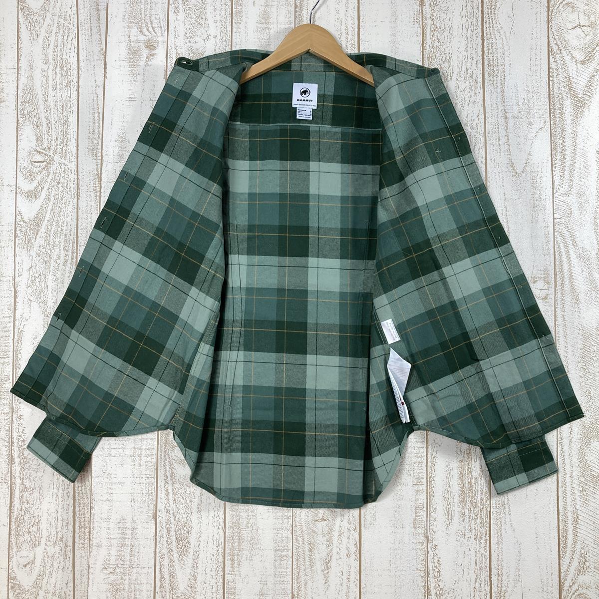 [Women's S Green] Mammut Trovat Longsleeve Shirt Organic Cotton Flannel Shirt 1015-01360 Women's Dark Jade-Woods Cotton