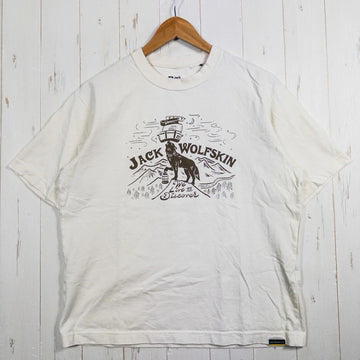 【Men's M アイボリー系】 Jackwolfskin ( ジャックウルフスキン ) ジェーピー ウォウ ピーク ウルフ ティー JP WHW PEAK WOLF T オーガニックコットン ウェア トップス インナー シャツ ショートスリーブシャツ コットン z0