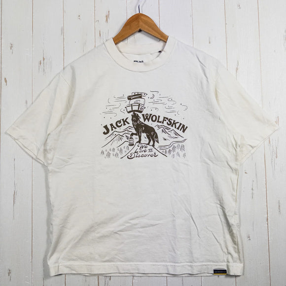 【Men's M アイボリー系】 Jackwolfskin ( ジャックウルフスキン ) ジェーピー ウォウ ピーク ウルフ ティー JP WHW PEAK WOLF T オーガニックコットン ウェア トップス インナー シャツ ショートスリーブシャツ コットン z0