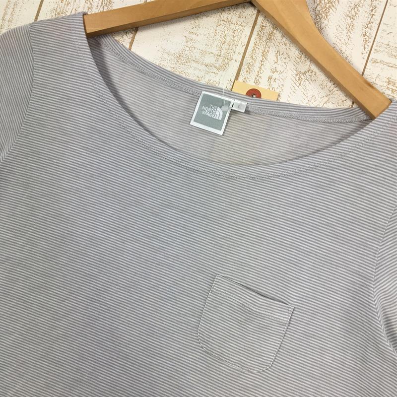 【Women's L グレー系】 The North Face ( ザ・ノースフェイス ) マイクロボーダー ポケット Tシャツ Micro Border Pocket T-Shirt Asian Women's  タイツ インナー シャツ トップス ウェア