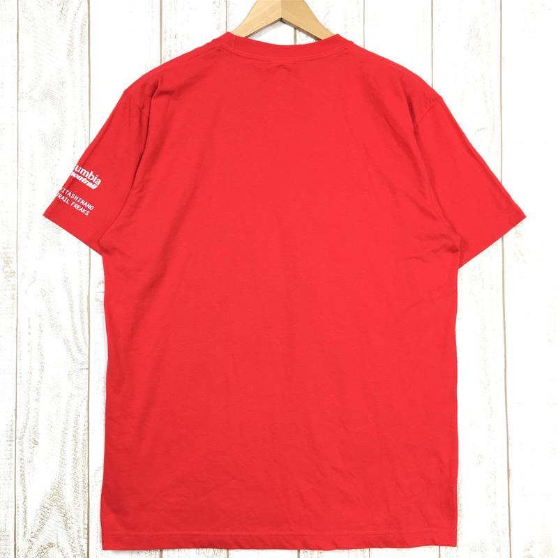 【Men's L レッド系】 Columbia ( コロンビア ) モントレイル × 北信濃トレイルフリークス 善光寺ラウンドトレイル 大会tシャツ Men's  コットン ショートスリーブTシャツ クルーネック インナー シャツ トップス ウェア