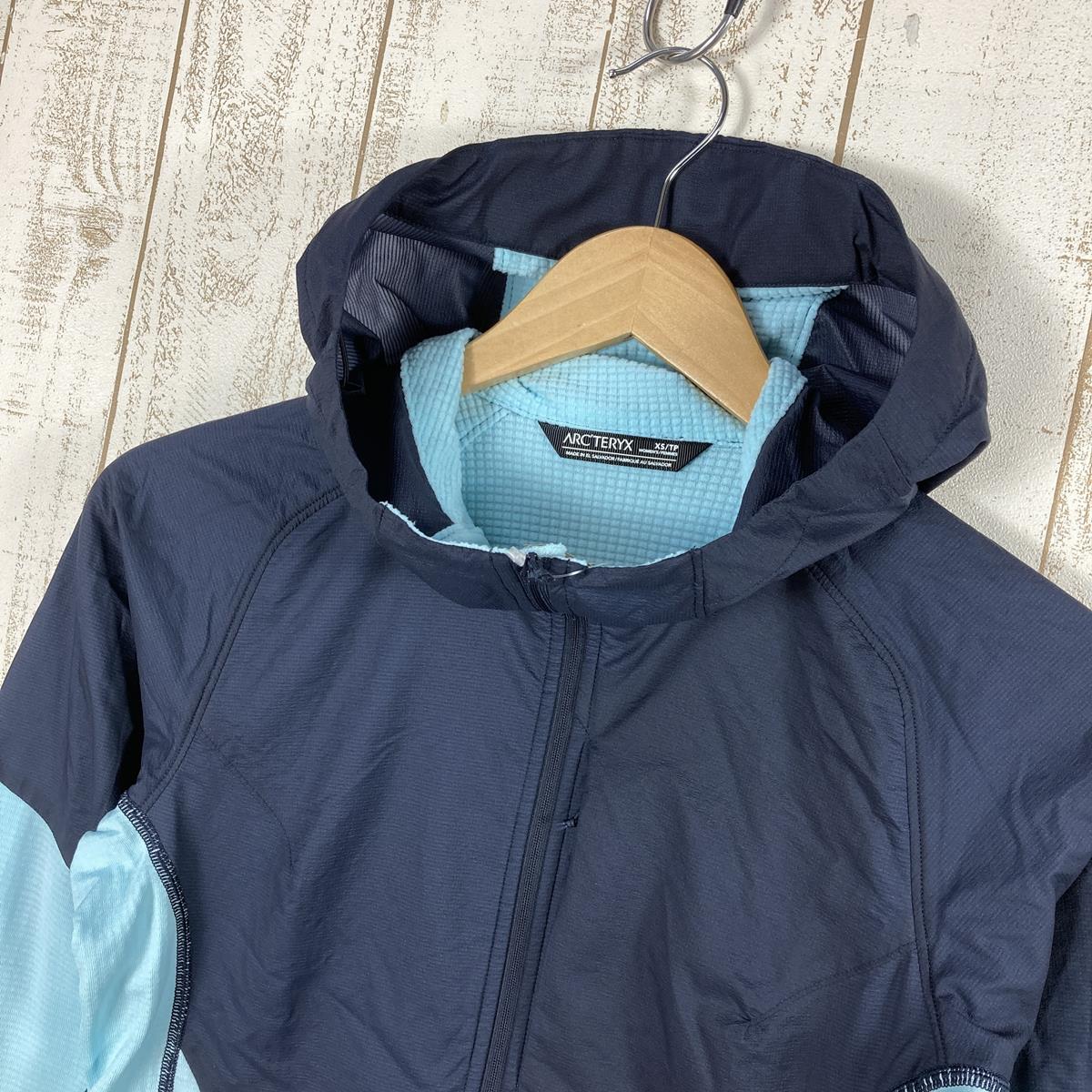 [女式 XS 蓝色]Arcteryx Delta Hybrid 连帽衫 Polartec Power Dry Fleece Windshell 夹克中层 X000006186 国际