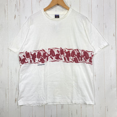 【Men's L ホワイト系】 1990s Patagonia ( パタゴニア ) カヤック プリント オーガニックコットン Tシャツ Kayak Print Organic Cotton T-Shirt 生産終了モデル 入手困難 黒タグ オーガニックコットン ウェ