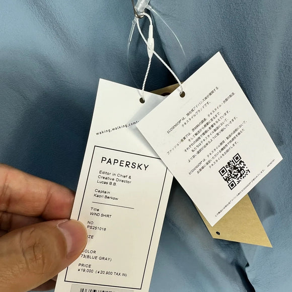 【Unisex L ブルー系】 Paper Sky Wear ( ペーパースカイ ウェア ) ウィンドビッグシャツ WIND BIG SHIRT Blue Gray ナイロン ウェア トップス インナー シャツ ロングスリーブシャツ 化繊 z00053706 Blu