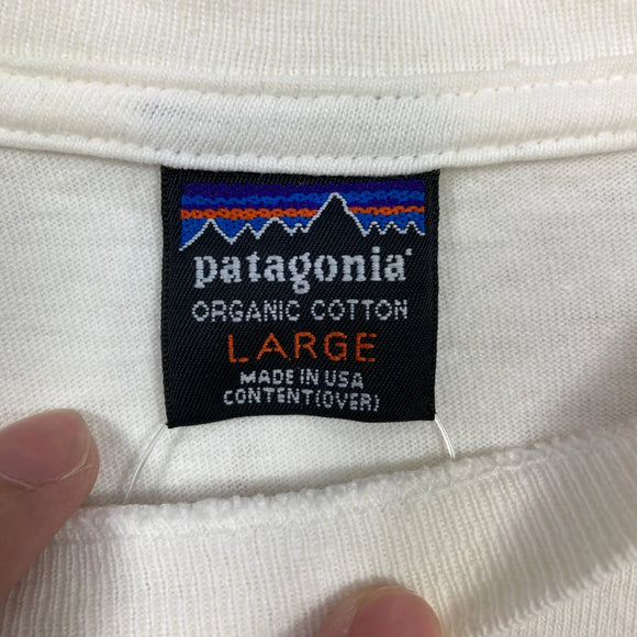 【Men's L ホワイト系】 1990s Patagonia ( パタゴニア ) カヤック プリント オーガニックコットン Tシャツ Kayak Print Organic Cotton T-Shirt 生産終了モデル 入手困難 黒タグ オーガニックコットン ウェ