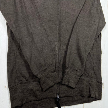 Yamatomichi 男女通用中号棕色美利奴羊毛全拉链连帽衫。美利奴羊毛上衣、内搭衬衫、连帽衫、羊毛，z00056349。