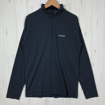 【Men's S グレー系】 Montbell ( モンベル ) WIC. ボーダー ロングスリーブ ジップ シャツ WIC. Border Long Sleeve Zip Shirt ポリエステル ウェア トップス インナー シャツ ロングスリーブシャツ 化繊