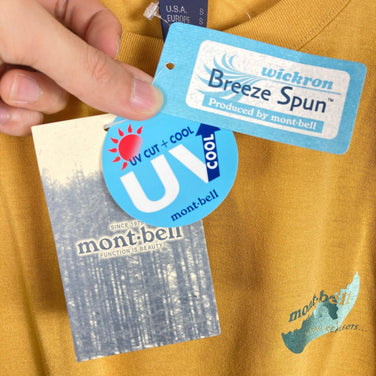 Montbell Breeze Span T 恤，男式中号，黄色，涤纶，短袖圆领，合成纤维，短袖 T 恤，...