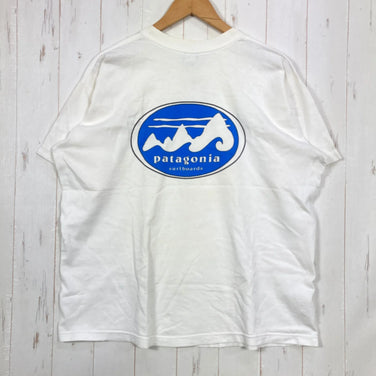 【Men's L ホワイト系】 1998 Patagonia ( パタゴニア ) オーガニックコットン サーフボード ティー 生産終了モデル 入手困難 黒タグ オーガニックコットン ウェア トップス インナー シャツ ショートスリーブTシャツ クルーネック コットン
