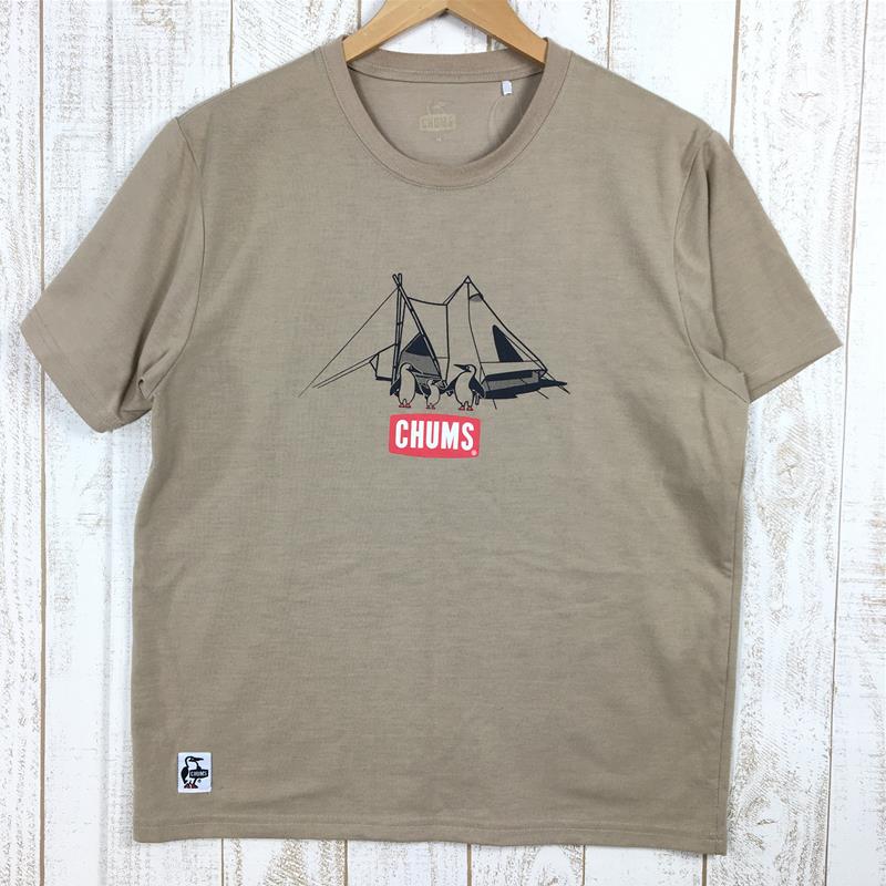 【Men's M ベージュ系】 Chums ( チャムス ) キャンプ Tシャツ 速乾 CH01-1762 Men's  化繊 ショートスリーブTシャツ クルーネック インナー シャツ トップス ウェア