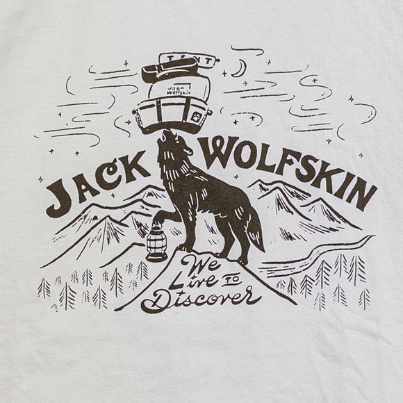 【Men's M アイボリー系】 Jackwolfskin ( ジャックウルフスキン ) ジェーピー ウォウ ピーク ウルフ ティー JP WHW PEAK WOLF T オーガニックコットン ウェア トップス インナー シャツ ショートスリーブシャツ コットン z0