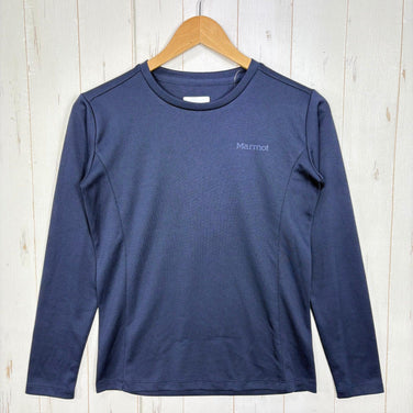 [Women's M Navy] Marmot Mt Base Layer LS Crew Neck Polyester Wear Tops Inner Shirt Long-sleeve T-shirt Crew Neck
