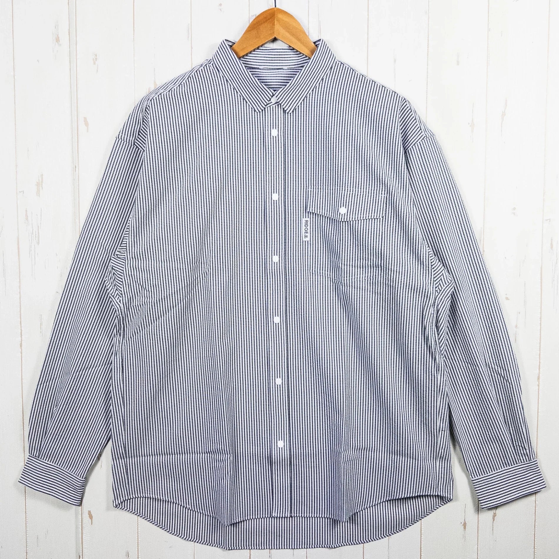 【Men's M グレー系】 Ridge Mountain Gear ( リッジマウンテンギア ) ベーシック ロングスリーブ シャツ ストライプ Basic Long Sleeve Shirt Stripe Grey x White ポリエステル ウェア トップ - 【公式】2ndGEAR（セカンドギア）Webショップ【登山用品・アウトドア用品専門 買取販売店】