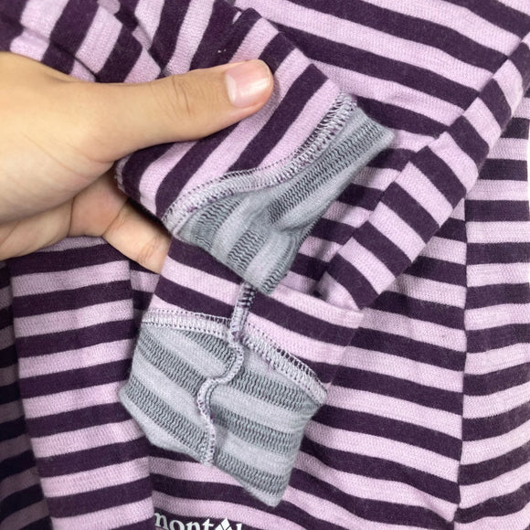 【Women's S パープル系】 Montbell ( モンベル ) メリノウールプラス ボーダー ロングスリーブ T シャツ Merino Wool Plus Border Long Sleeve T-Shirt スランテックカフ / UVカット メリノウール ウェ