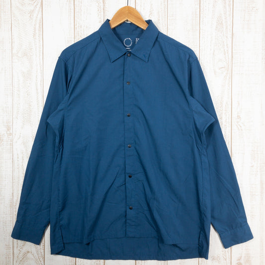 [Unisex L Blue] Yamatomichi Bamboo Shirt Rayon Asian Unisex Wool Long Sleeve Shirt Inner Shirt Tops Wear