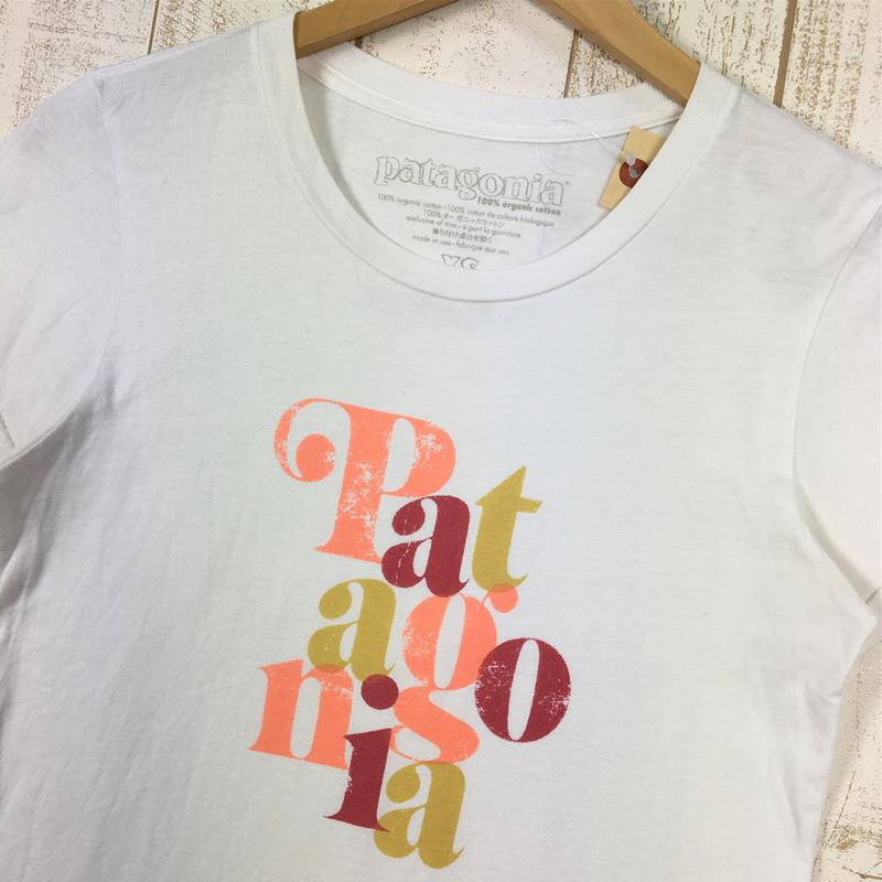 [Women's XS White] Patagonia Font Print T-Shirts Made from organic cotton Made in the USA International Women's Cotton Short Sleeve T-Shirt Crew