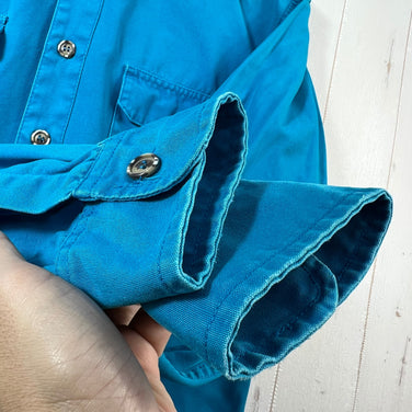 【Men's M ブルー系】 1980s Patagonia ( パタゴニア ) キャンバスシャツ Canvas Shirt Peacock ビンテージ オリジナル 入手困難 希少カラー コットン ウェア トップス インナー シャツ ロングスリーブシャツ コットン
