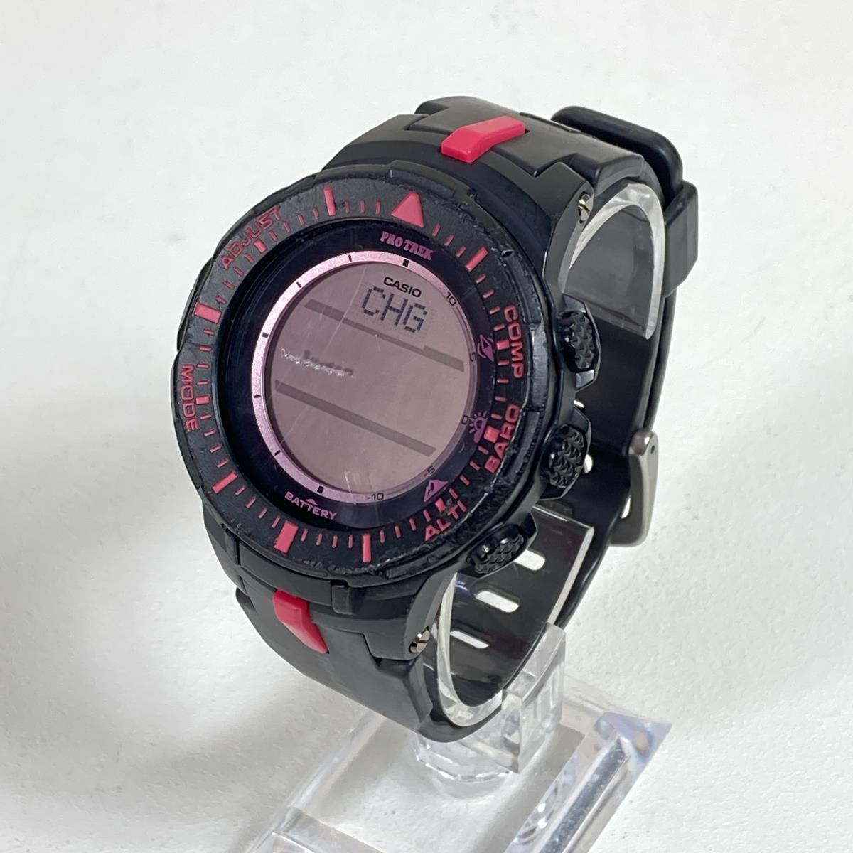 [OneSize Black] Pro Trek By Casio Prg-330-4Ajf 三重传感器 ver.3 坚韧太阳能手表高度计指南针限量型号停产型号难以获得 PRG-300-1A4JF