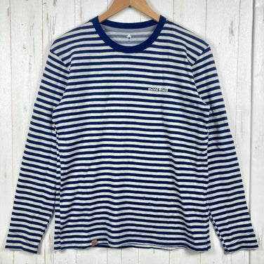【男式 M 白色系】Montbell（蒙特贝）美丽奴羊毛混纺条纹长袖T恤 Merino Wool Plus Border Long Sleeve T 美丽奴羊毛 服装 上衣 内搭 衬衫 长袖