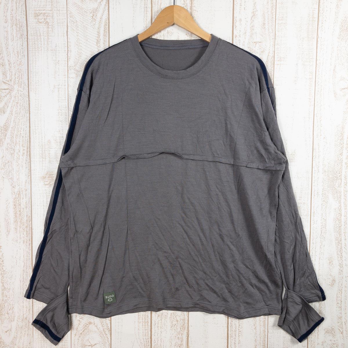 [Men's L Gray] Budo Merino Wool Long Sleeve Cut Saw T-shirt Long T B22CB227A Asian Men's Utsubushi / Navy Wool