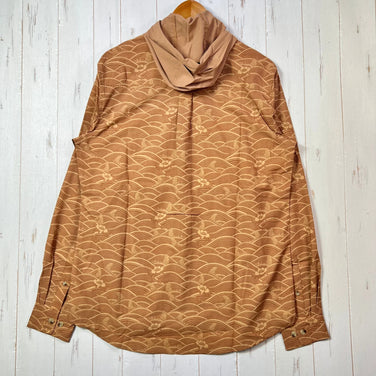 Men's Size L Beige Jolly Gear Triple Crown Button Down Long Sleeve Golden Waves Polyester Top