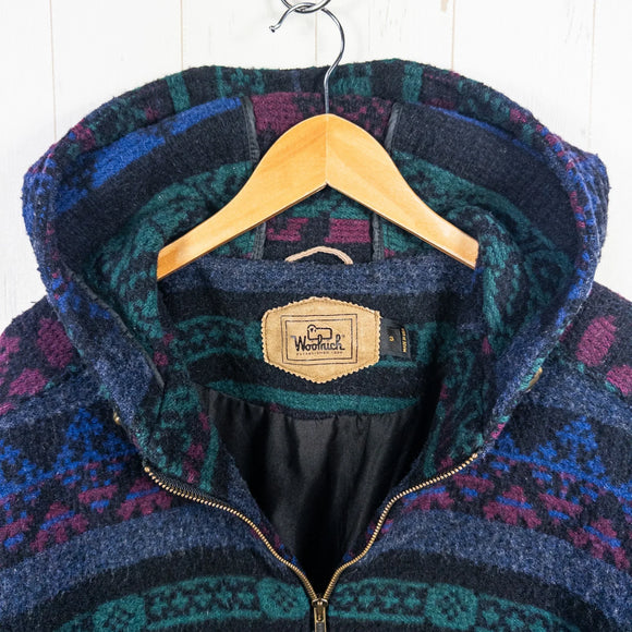 【Unisex S ネイビー系】 1980s Woolrich ( ウールリッチ ) ネイティブ ウール フーデッド ジャケット ビンテージ オリジナル 入手困難 ウール ウェア トップス アウター ジャケット ウール z00052829  ウール アウター ジャケッ