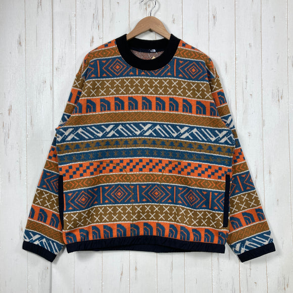【Unisex L オレンジ系】 The North Face ( ザ・ノースフェイス ) ノルディック ハーフ ドーム セーター Nordic Half Dome Sweater ヘリテージオレンジ / マラードブルー ノルディック柄 ジャカードニット 静電ケア ポ