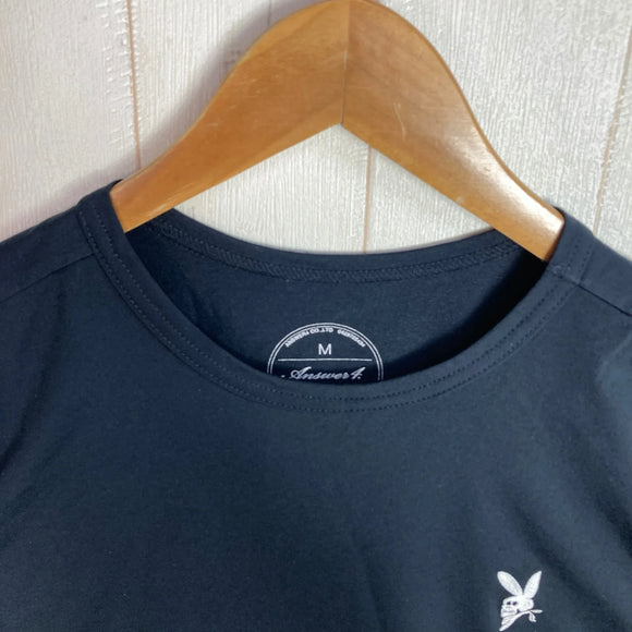 【Men's M ブラック系】 Answer4 ( アンサーフォー ) ドクロウサギ刺繍 ロングショートスリーブティー 入手困難 ジェリー鵜飼デザイン ポリエステル ウェア トップス インナー シャツ ロングスリーブTシャツ クルーネック 化繊 z00057171