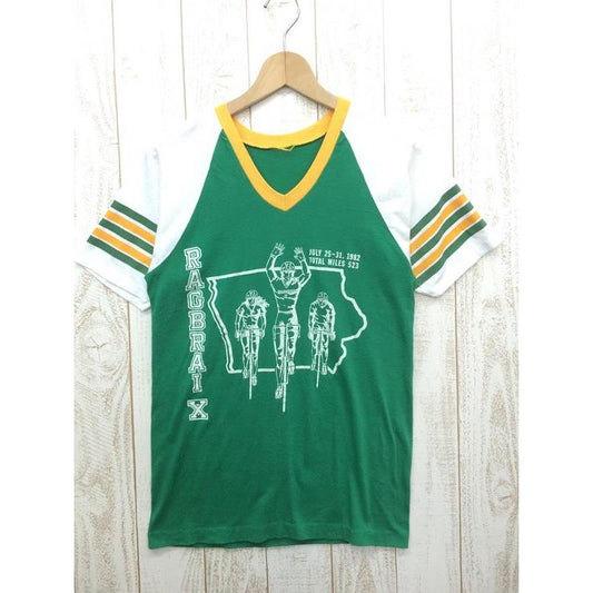 [Men's M Green] Iowa Ragbrai 10th Anniversary V-neck T-shirt Discontinued model Vintage Men's Synthetic Short Sleeve T-shirt Crew neck Inner shirt Tops Wear