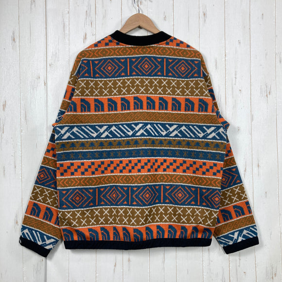 【Unisex L オレンジ系】 The North Face ( ザ・ノースフェイス ) ノルディック ハーフ ドーム セーター Nordic Half Dome Sweater ヘリテージオレンジ / マラードブルー ノルディック柄 ジャカードニット 静電ケア ポ