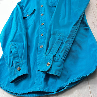 【Men's M ブルー系】 1980s Patagonia ( パタゴニア ) キャンバスシャツ Canvas Shirt Peacock ビンテージ オリジナル 入手困難 希少カラー コットン ウェア トップス インナー シャツ ロングスリーブシャツ コットン