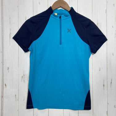 【Women's S ブルー系】 Montura ( モンチュラ ) ヘイド ジップ Tシャツ ウーマン Hade Zip T-Shirt Woman Deltapeak 速乾 UVカット ハーフジップ ナイロン ウェア トップス インナー シャツ ショートスリーブシ