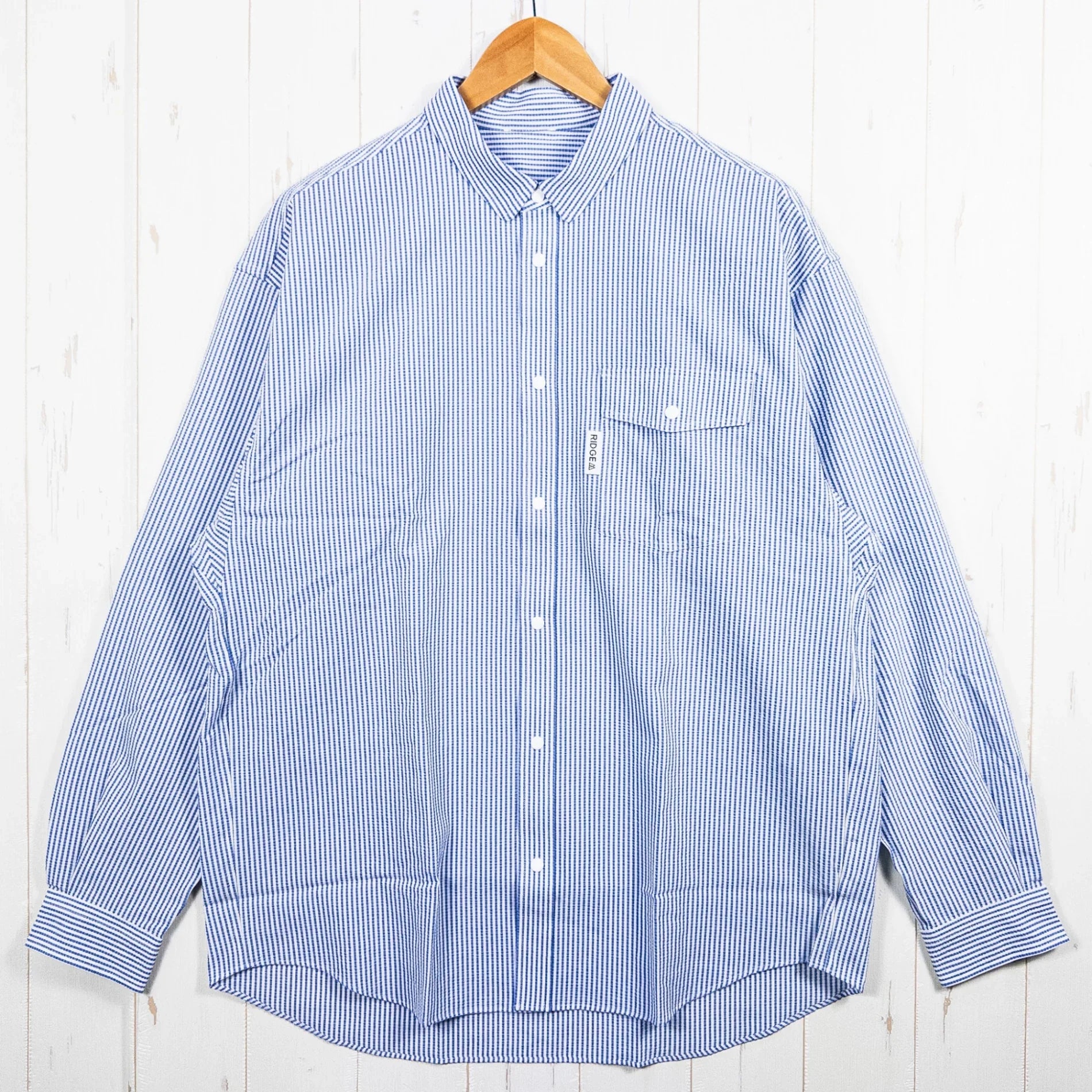 【Men's M ブルー系】 Ridge Mountain Gear ( リッジマウンテンギア ) ベーシック ロングスリーブ シャツ ストライプ Basic Long Sleeve Shirt Stripe Blue x White ポリエステル ウェア トップ - 【公式】2ndGEAR（セカンドギア）Webショップ【登山用品・アウトドア用品専門 買取販売店】