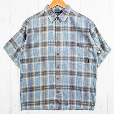 男式小号灰色 2008 Patagonia 空调衬衫（A/C 衬衫）- 已停产且难以找到 - 有机棉上衣、汗衫、短袖、棉质、z000528