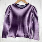 【Women's S パープル系】 Montbell ( モンベル ) メリノウールプラス ボーダー ロングスリーブ T シャツ Merino Wool Plus Border Long Sleeve T-Shirt スランテックカフ / UVカット メリノウール ウェ