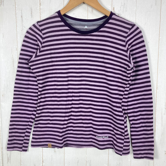 【Women's S パープル系】 Montbell ( モンベル ) メリノウールプラス ボーダー ロングスリーブ T シャツ Merino Wool Plus Border Long Sleeve T-Shirt スランテックカフ / UVカット メリノウール ウェ
