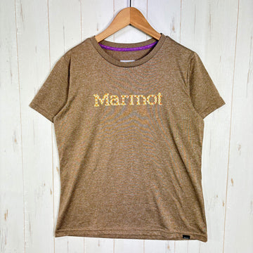 【Women's M ブラウン系】 Marmot ( マーモット ) ウィメンズ フラワー ロゴ ハーフスリーブ クルー W's Flower Logo H/S Crew フラワーロゴプリント ポリエステル ウェア トップス インナー シャツ ショートスリーブTシャツ