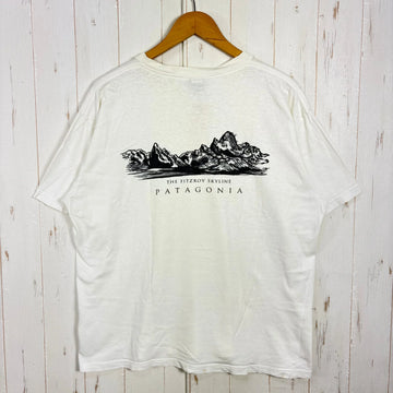 【Men's L ホワイト系】 1996 Patagonia ( パタゴニア ) ザ・フィッツロイ スカイライン ティー The Fitzroy Skyline Tee 生産終了モデル 入手困難 オーガニックコットン 黒タグ オーガニックコットン ウェア トップス - 0