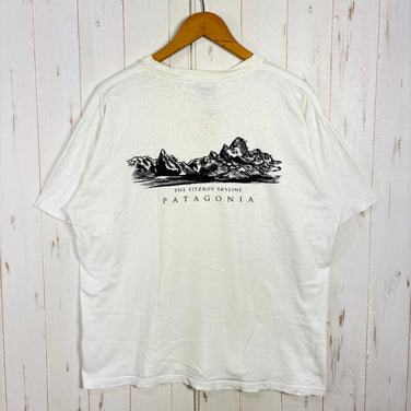 【Men's L ホワイト系】 1996 Patagonia ( パタゴニア ) ザ・フィッツロイ スカイライン ティー The Fitzroy Skyline Tee 生産終了モデル 入手困難 オーガニックコットン 黒タグ オーガニックコットン ウェア トップス