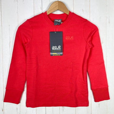 Jackwolfskin Essential Crewneck, Kid's Size 8, Tulip Red, Organic Cotton Fleece Jacket, Size z00054626