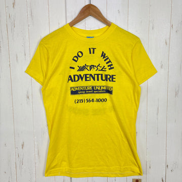 【Unisex L イエロー系】 1980s Adventure Unlimited（アドベンチャー アンリミテッド） スキーツーリング コットンティー 企業ユニフォーム系 入手困難 ビンテージ コットン ウェア トップス インナー シャツ ショートスリーブTシャツ