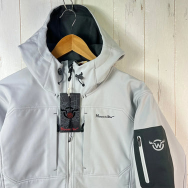 Men's Small Gray Moosejaw Harper Hooded Softshell Jacket. Hard-to-find polyester outerwear, softshell jacket, z000539.
