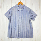【Women's M グレー系】 Yamatomichi ( 山と道 ) メリノ ショートスリーブ シャツ Merino Short Sleeve Shirt グレー / ブルーストライプ メリノウール ウェア トップス インナー シャツ ショートスリーブシャツ ウー