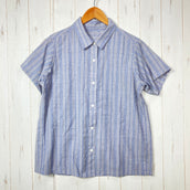 【Women's M グレー系】 Yamatomichi ( 山と道 ) メリノ ショートスリーブ シャツ Merino Short Sleeve Shirt グレー / ブルーストライプ メリノウール ウェア トップス インナー シャツ ショートスリーブシャツ ウー