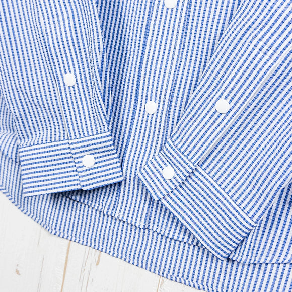 【Women's S ブルー系】 Ridge Mountain Gear ( リッジマウンテンギア ) ベーシック ロングスリーブ シャツ ストライプ Basic Long Sleeve Shirt Stripe Blue x White ポリエステル ウェア トップ - 【公式】2ndGEAR（セカンドギア）Webショップ【登山用品・アウトドア用品専門 買取販売店】