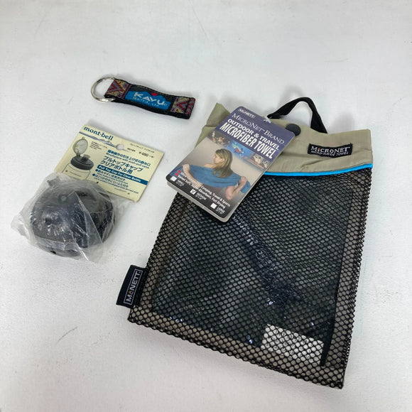 【OneSize オレンジ系】 Montbell ( モンベル ) ・カブー・マイクロネット クリアボトル・座布団・キーホルダー・トイレットペーパーホルダー・マイクロファイバータオル・プルトップキャップ 計6点セット バルク販売 卸売り ハイドレーションイクイップメ