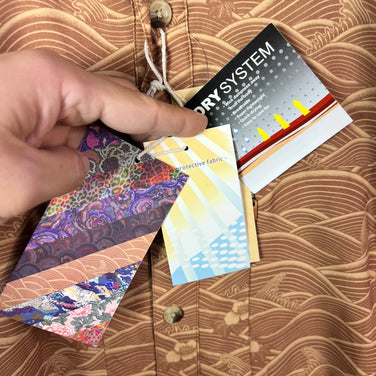 男式中棕色 Jolly Gear 三冠王纽扣长袖衬衫，金色波浪涤纶，上衣和内衣