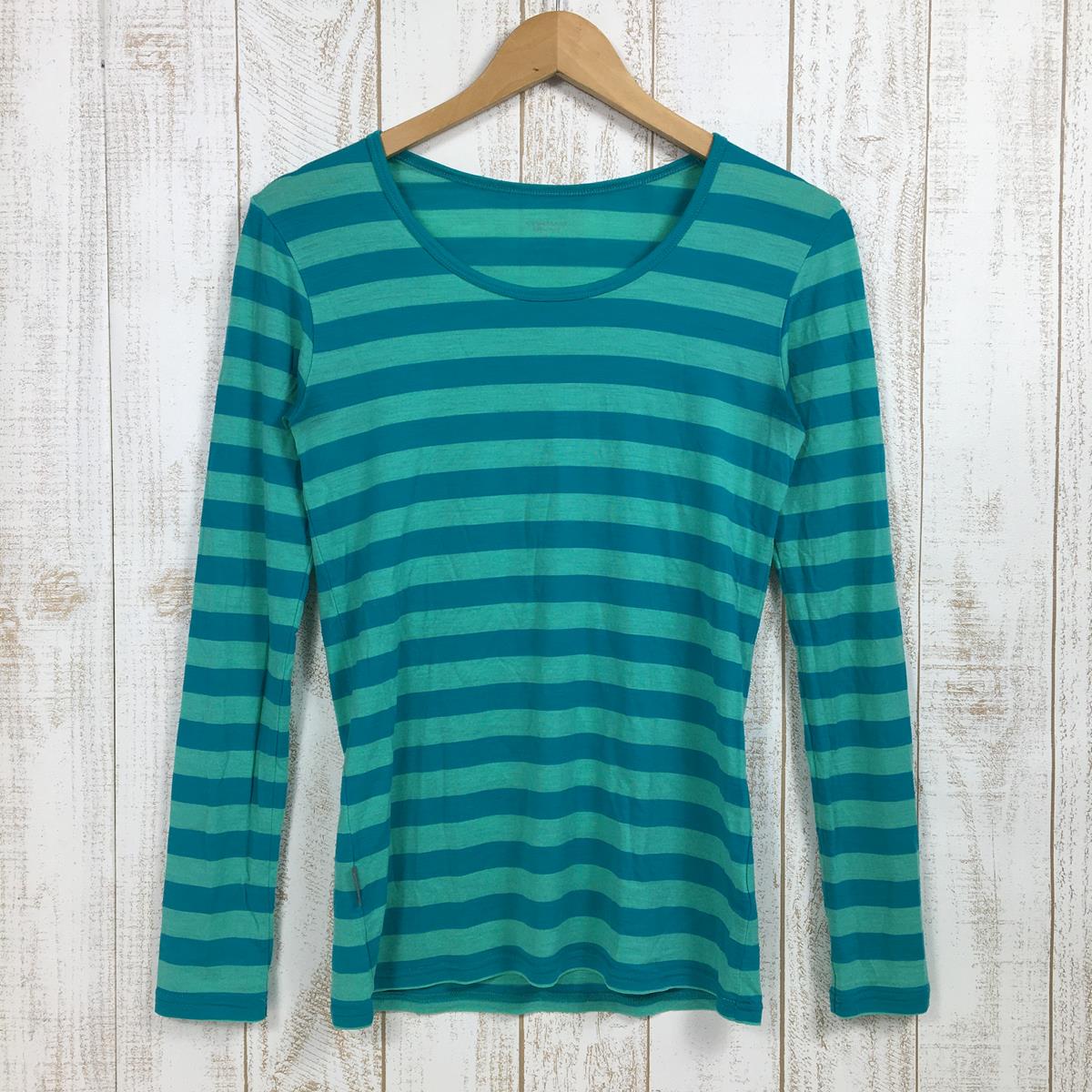 [Women's S Green] Icebreaker Speare Long Sleeve Feminine Crew Stripe Merino Wool T-Shirt ITW11572 Asian Women's Woolen