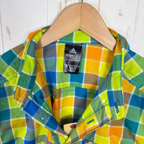 【Men's L ブルー系】 Adidas ( アディダス ) ハイキング シャツ Hiking Shirt Shock Blue S16 UPF25+｜チェック ポリエステル ウェア トップス インナー シャツ ショートスリーブシャツ 化繊 z00060665